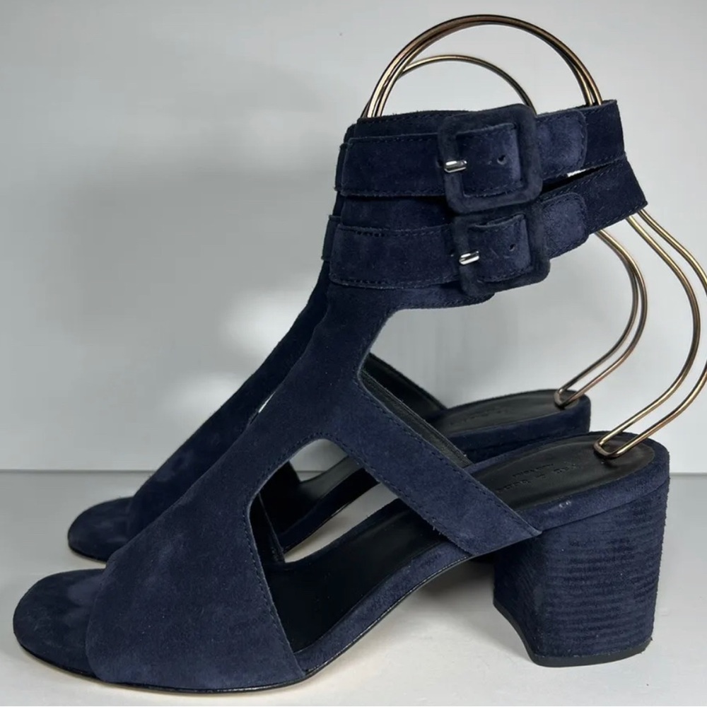 Rag & Bone Madison CutOut Navy Blue Suede Block Heel Sandal EUR 38